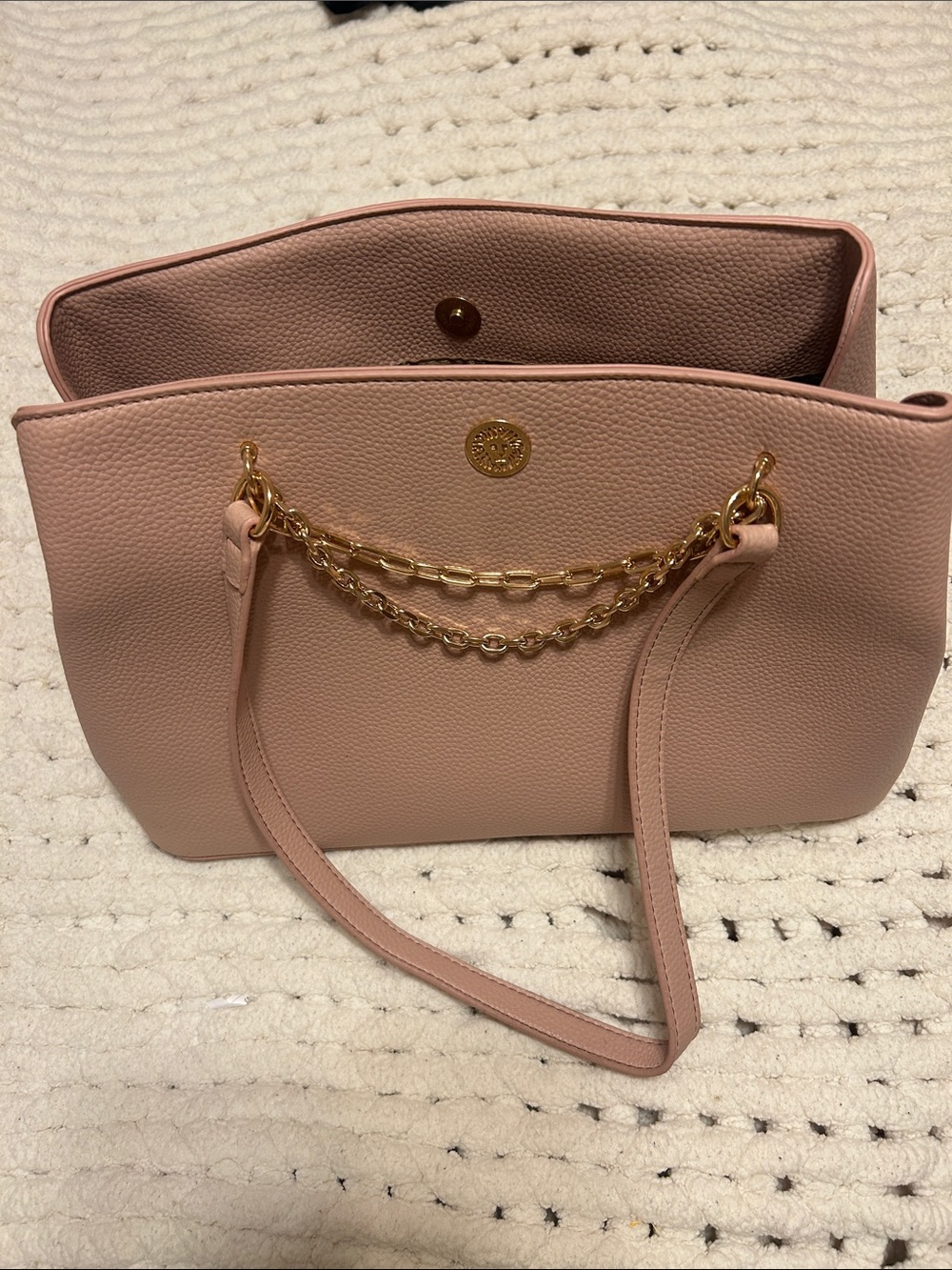 Anne Klein Soft Blush Pink Shoulder Tote with Gold Chain Detail